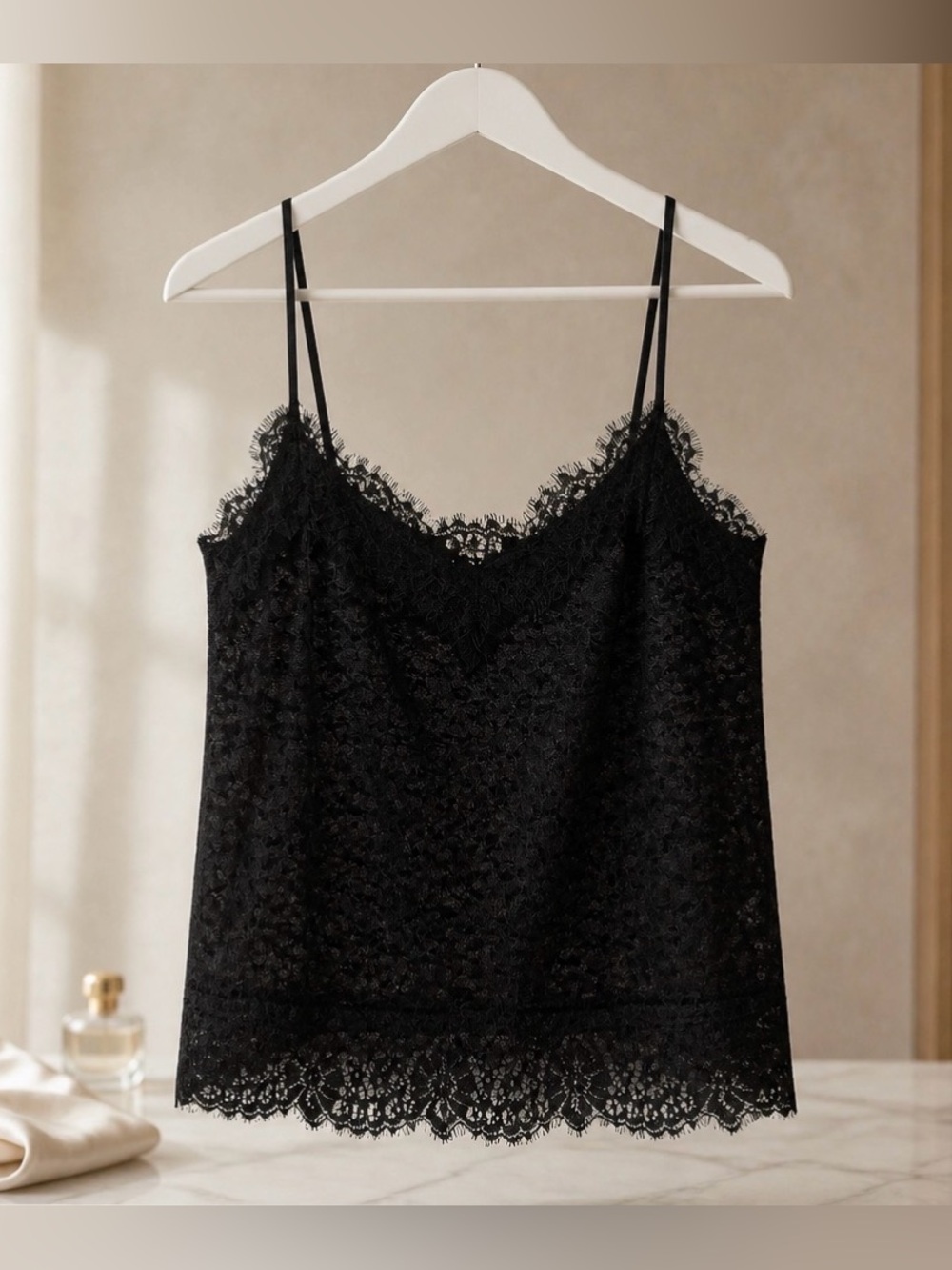 H&M Black Lace Camisole with Scalloped Lace Trim